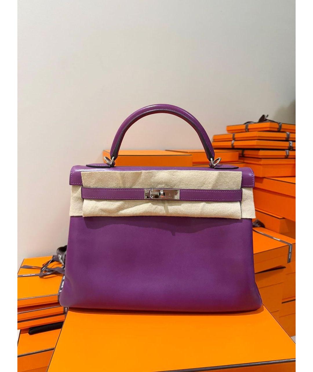 HERMES Фиолетовая кожаная сумка тоут, фото 3