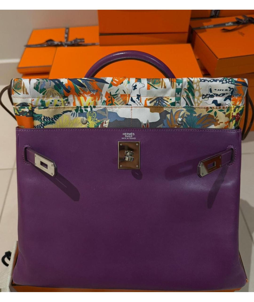 HERMES Фиолетовая кожаная сумка тоут, фото 4