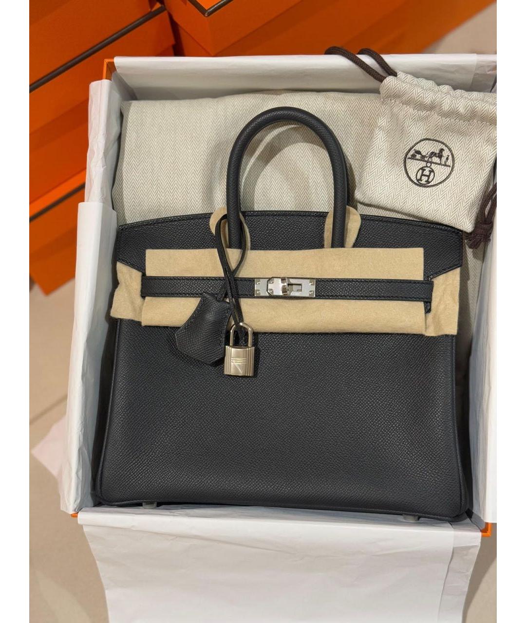 HERMES Черная кожаная сумка тоут, фото 4