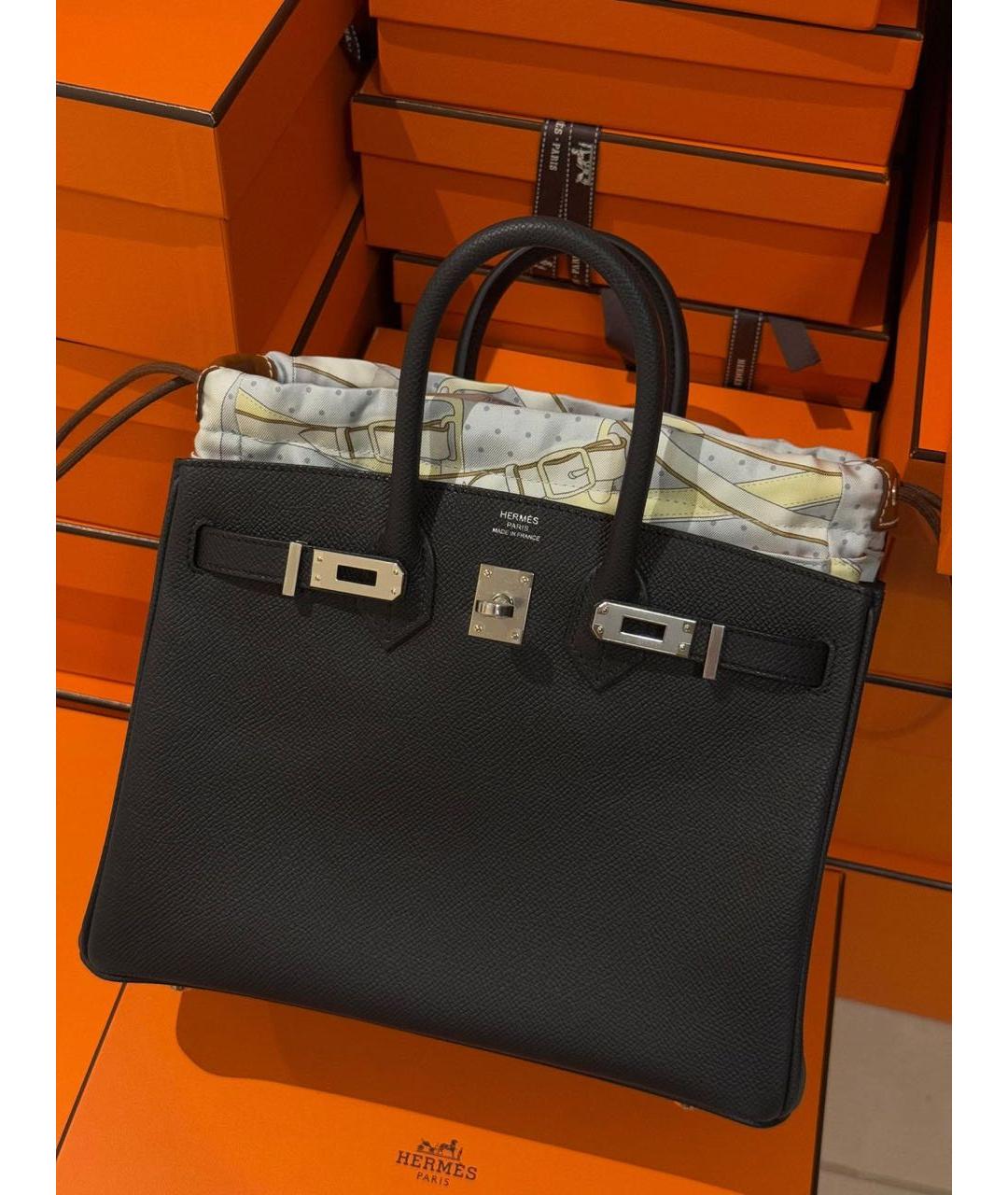 HERMES Черная кожаная сумка тоут, фото 3