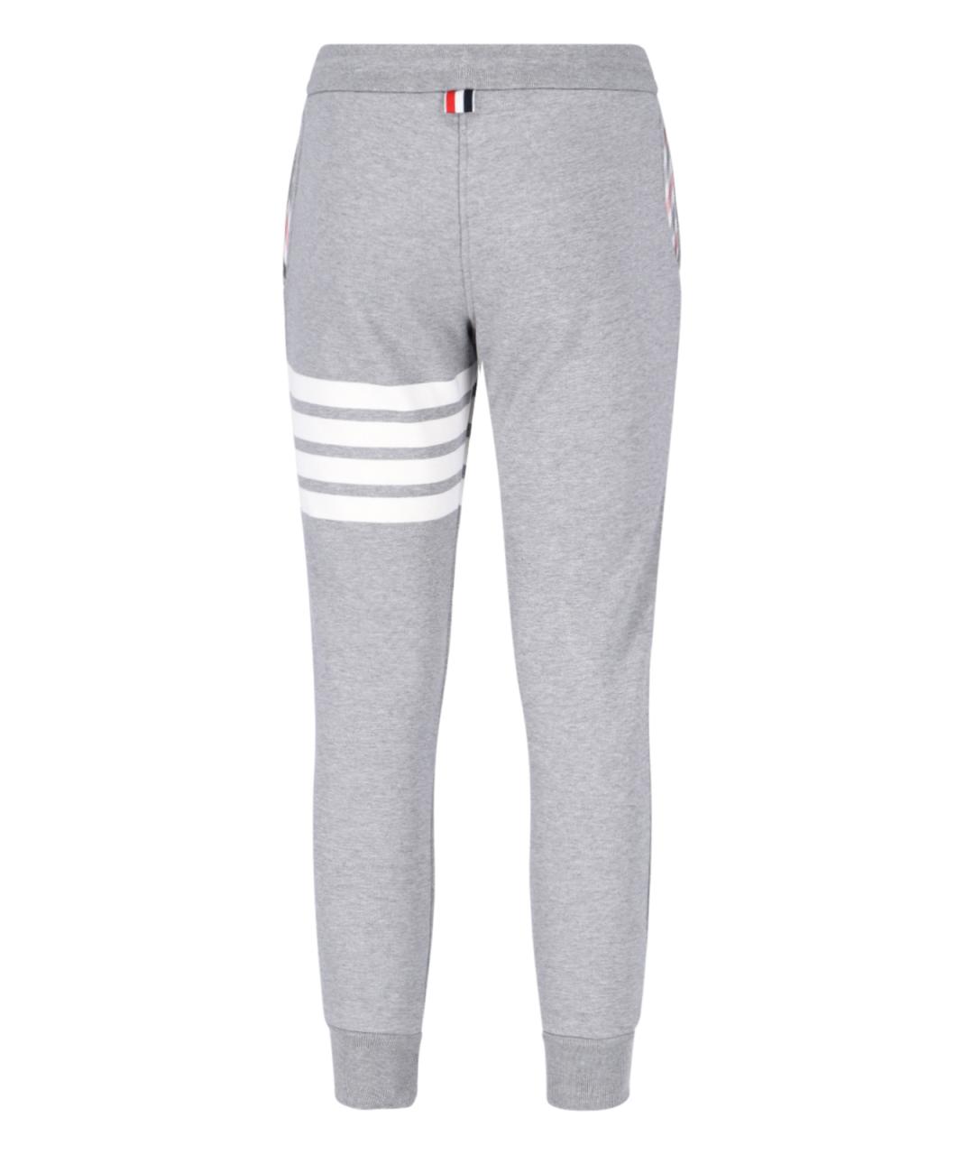 THOM BROWNE Серые хлопковые прямые брюки, фото 3