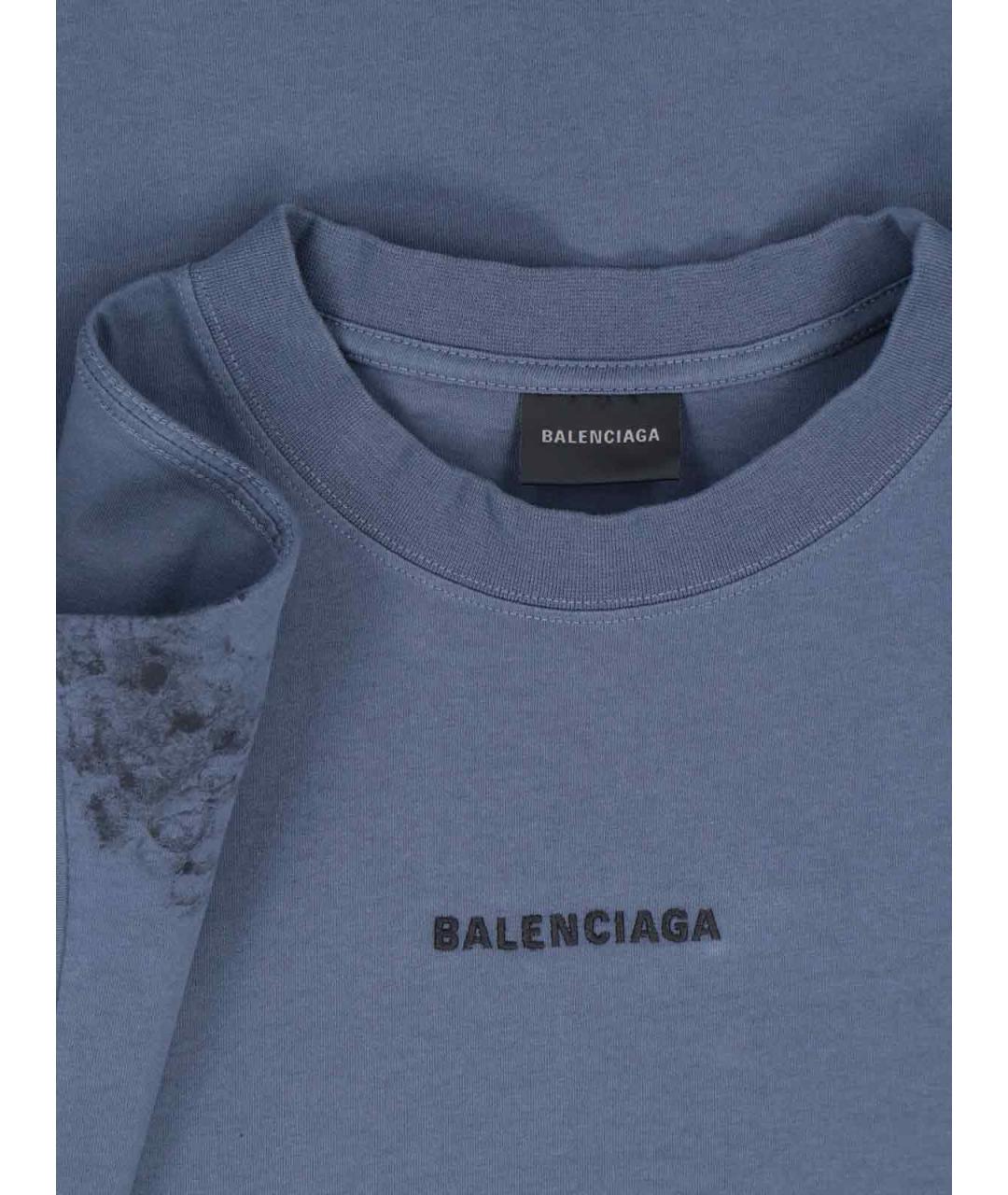 BALENCIAGA Синяя хлопковая футболка, фото 2