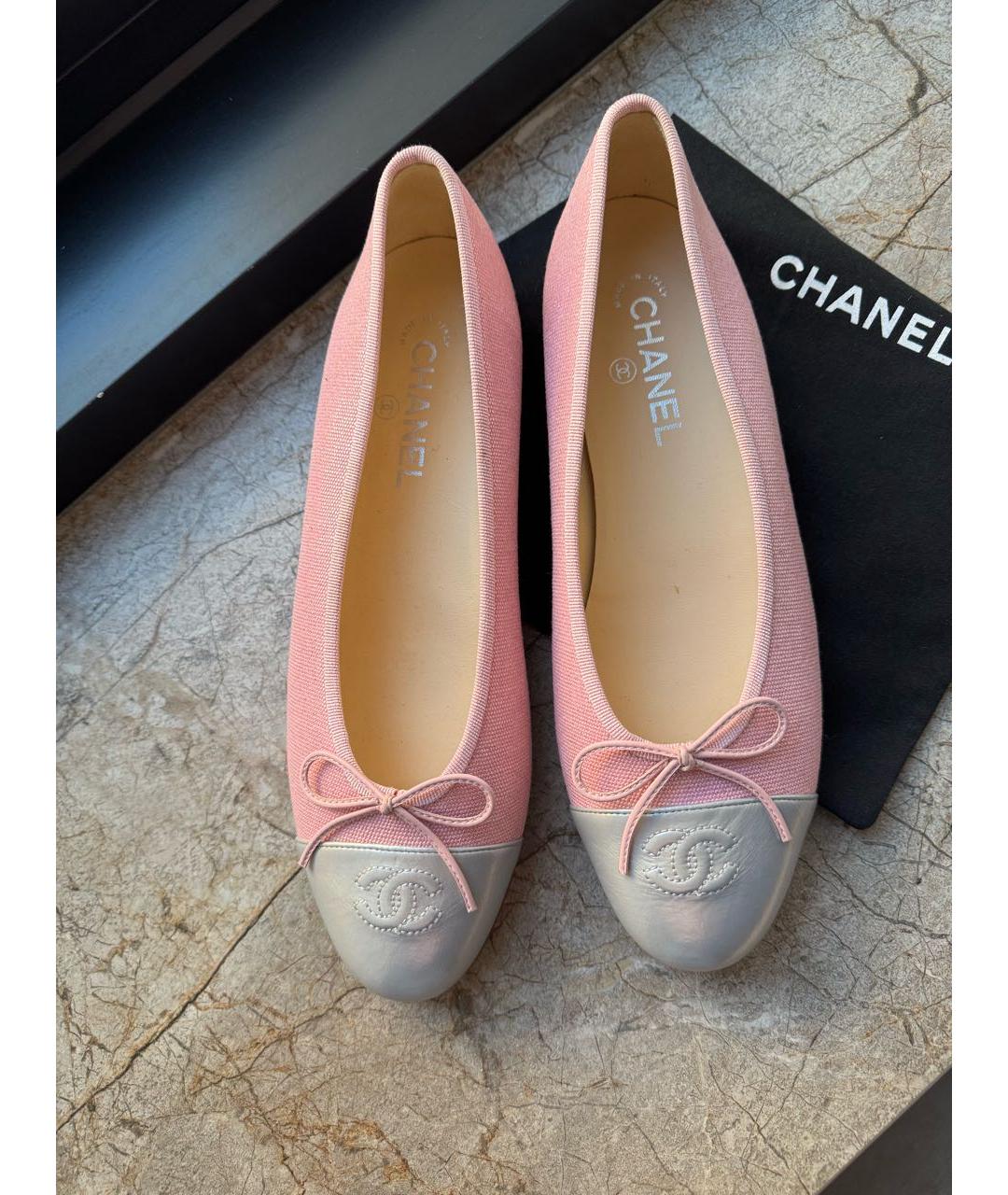CHANEL Розовые текстильные балетки, фото 3