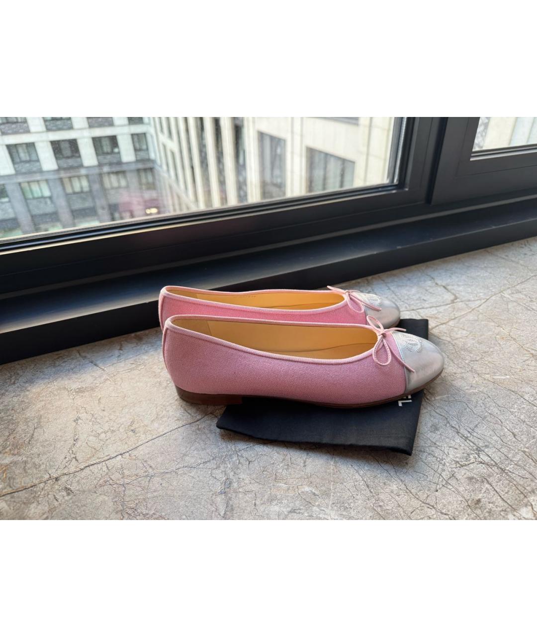 CHANEL Розовые текстильные балетки, фото 6