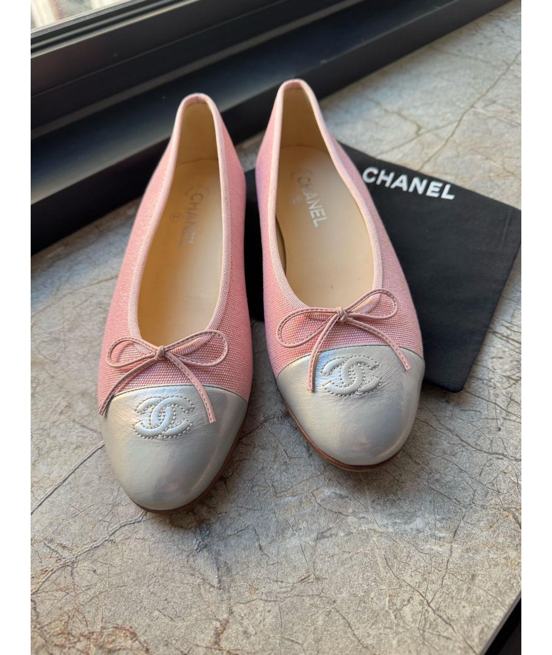 CHANEL Розовые текстильные балетки, фото 2