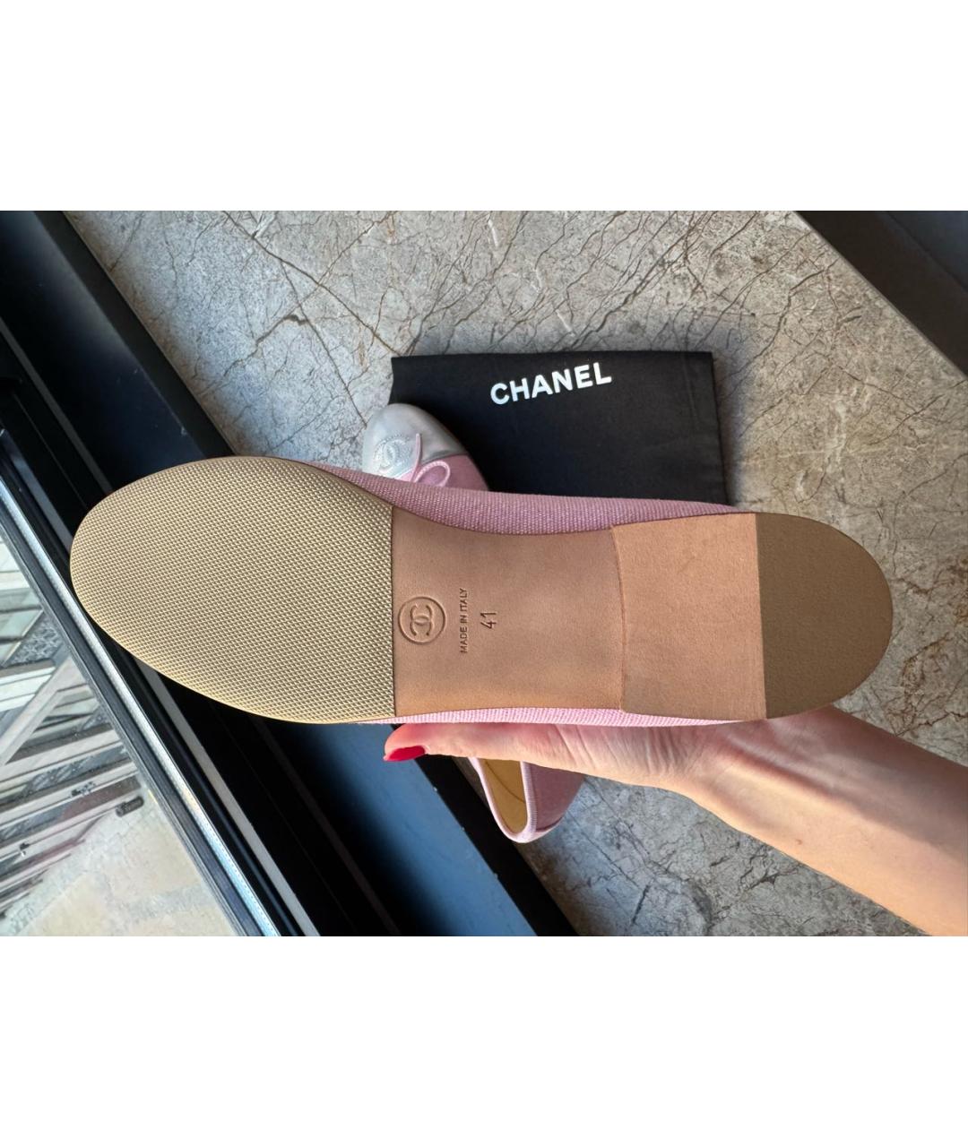 CHANEL Розовые текстильные балетки, фото 4