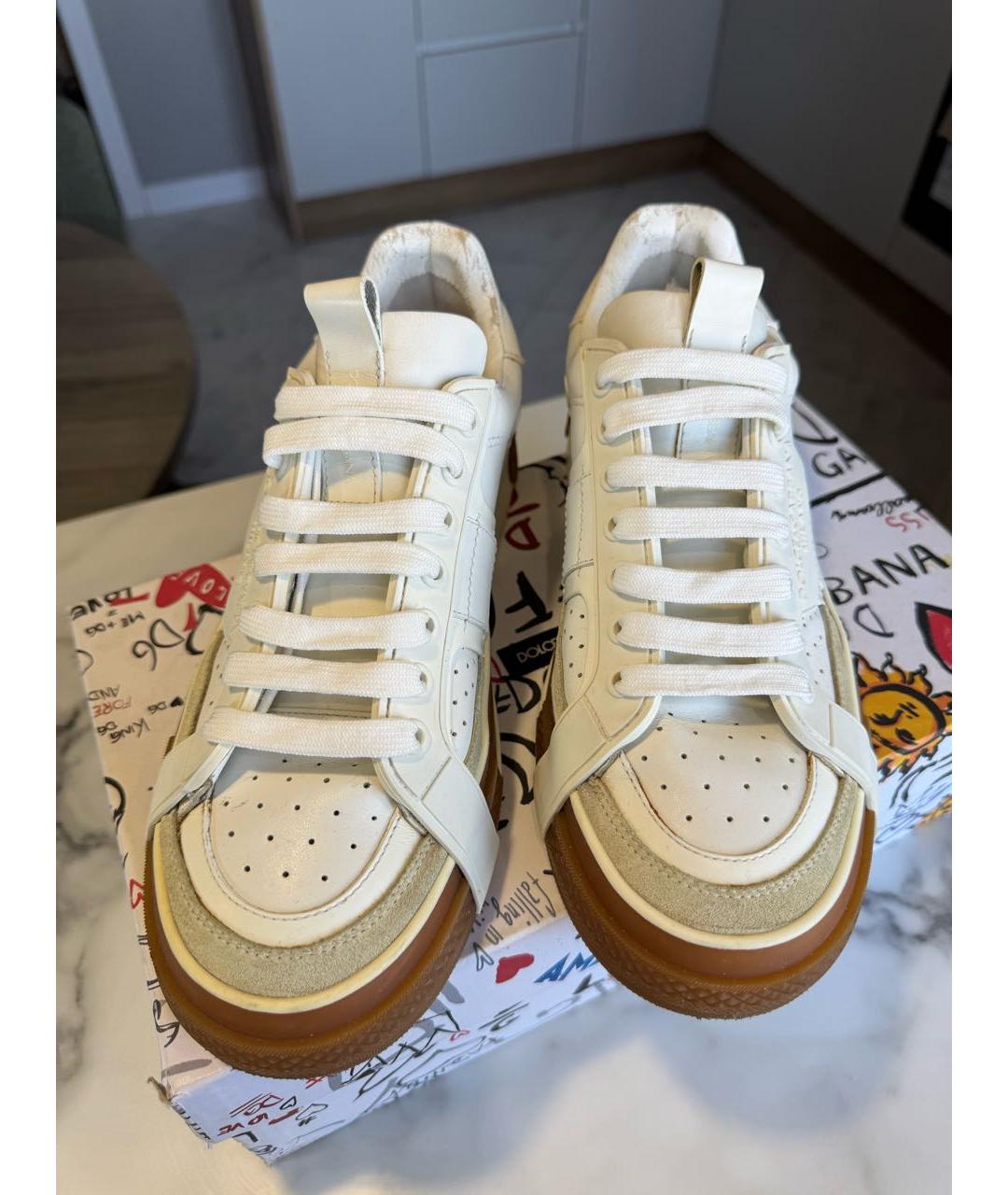 DOLCE&GABBANA Белые кожаные кеды, фото 3