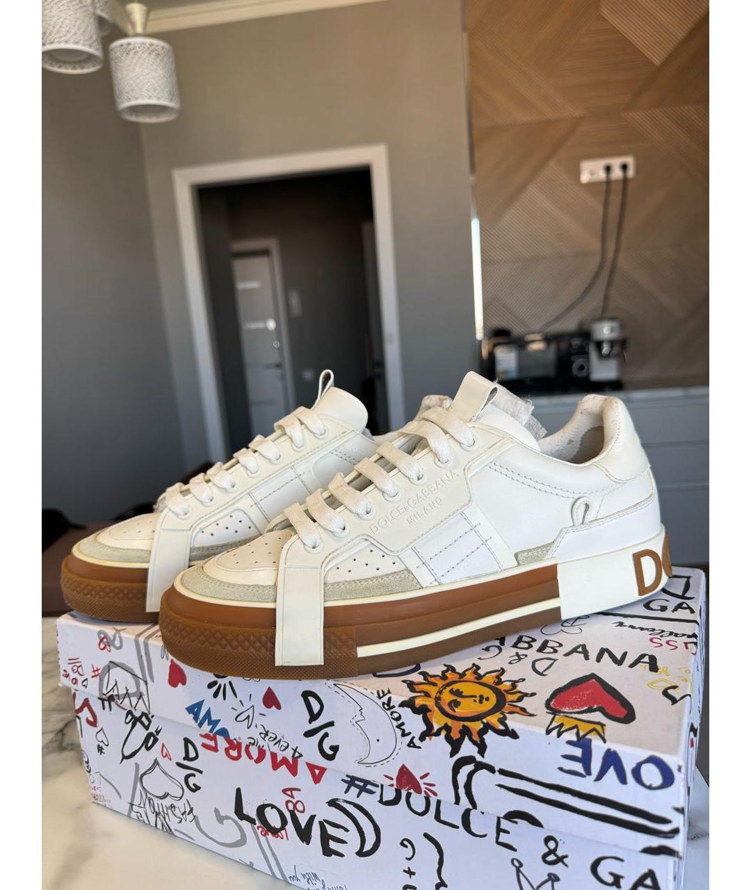 DOLCE&GABBANA Белые кожаные кеды, фото 2