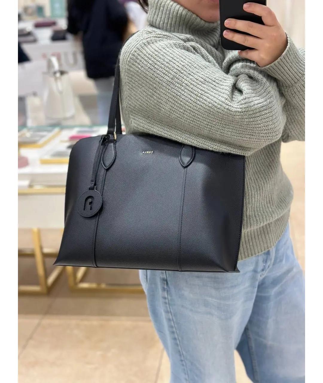 FURLA Черная кожаная сумка тоут, фото 5