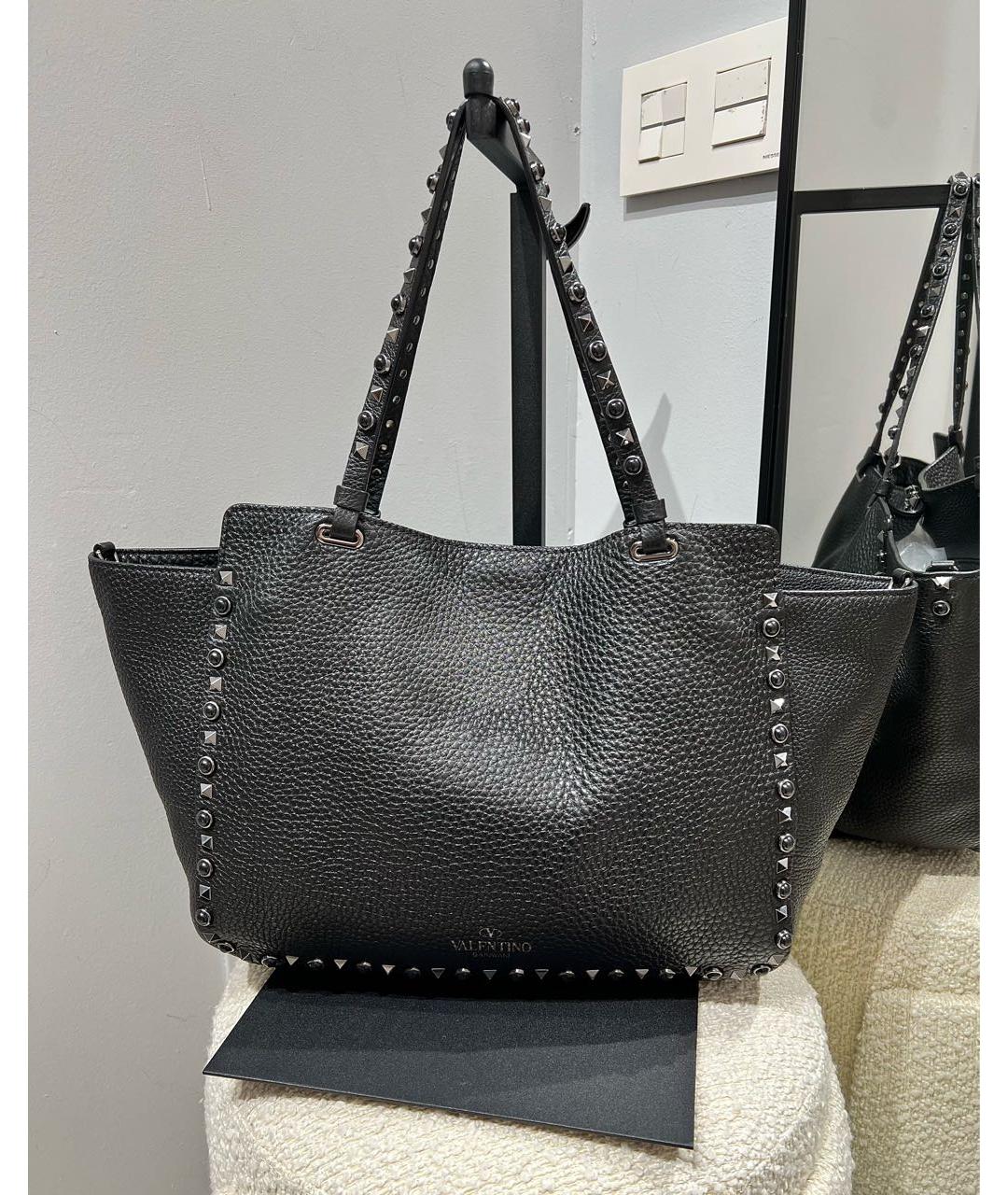 VALENTINO Черная кожаная сумка тоут, фото 2