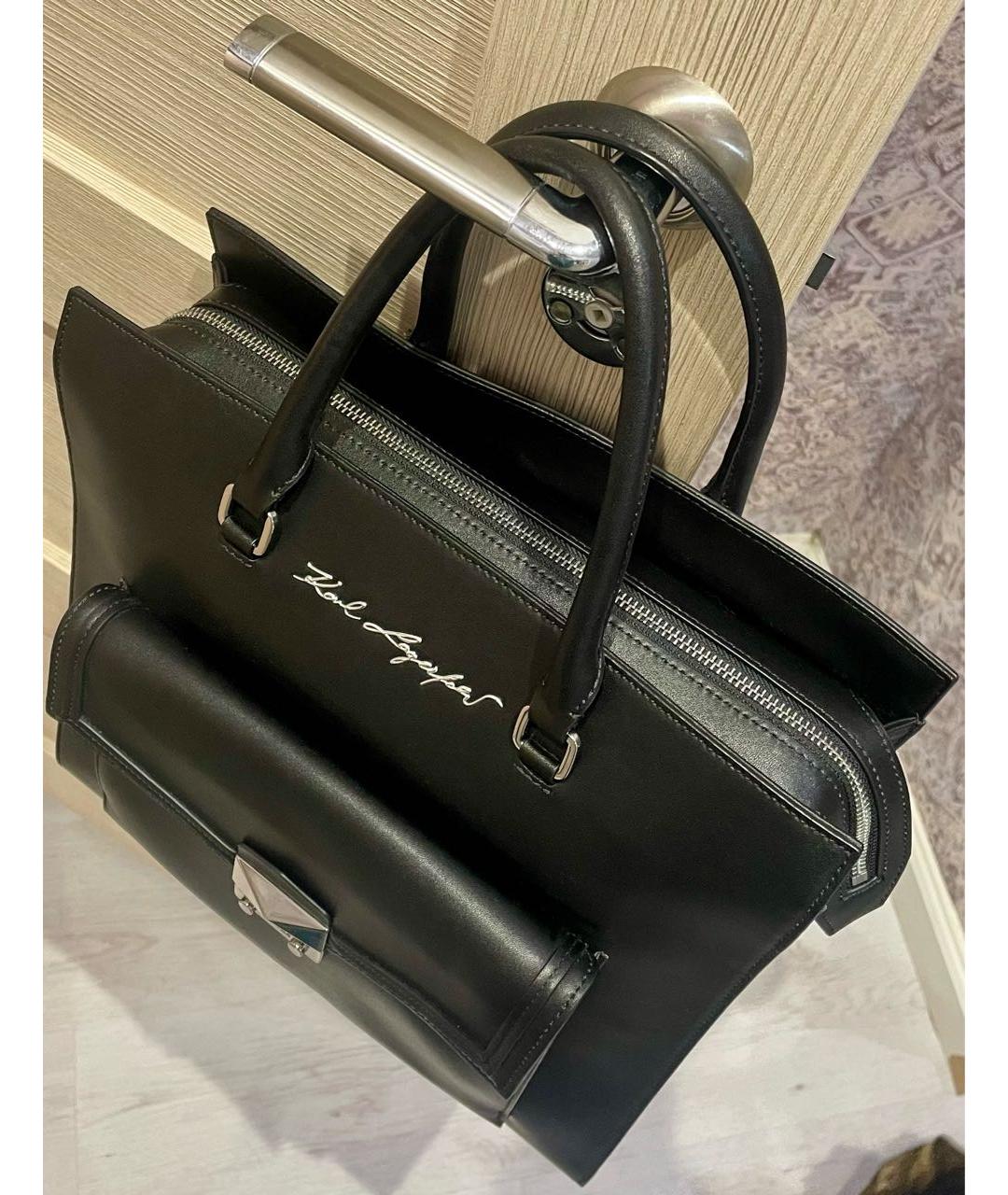 KARL LAGERFELD Черная кожаная сумка с короткими ручками, фото 4