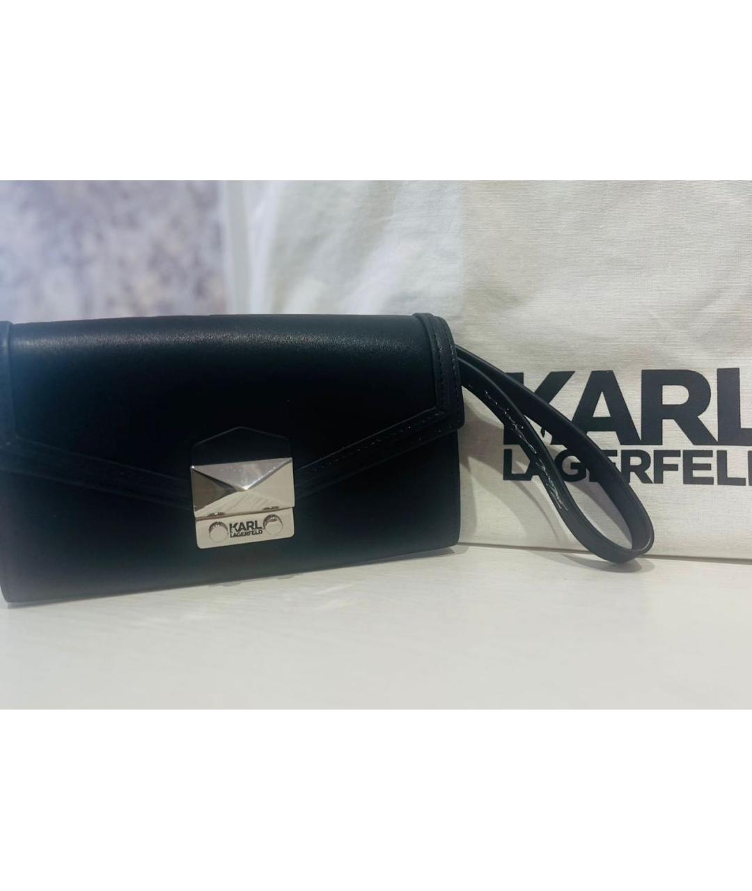 KARL LAGERFELD Черная кожаная сумка с короткими ручками, фото 6