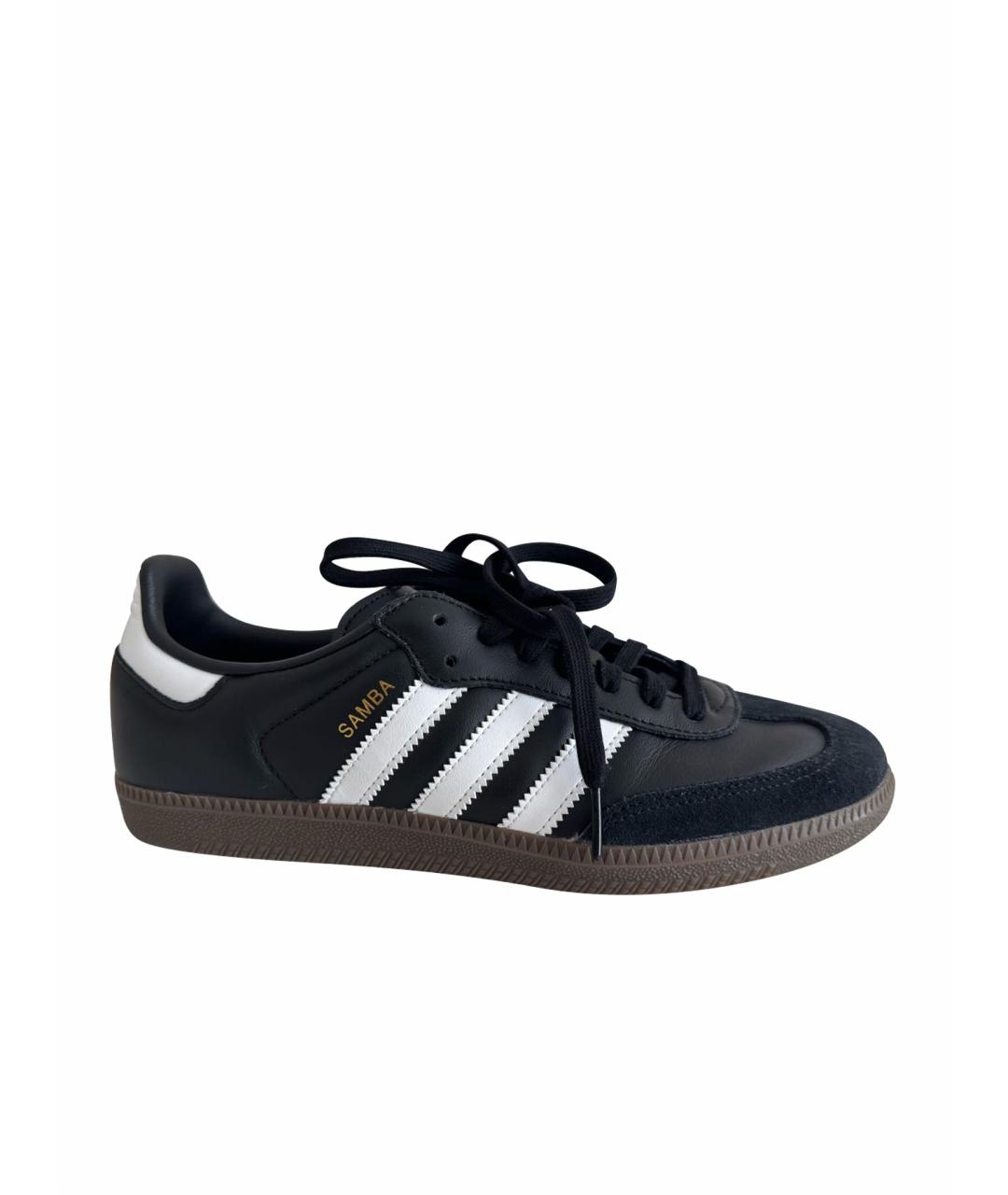 ADIDAS Черные кожаные низкие кроссовки / кеды, фото 1