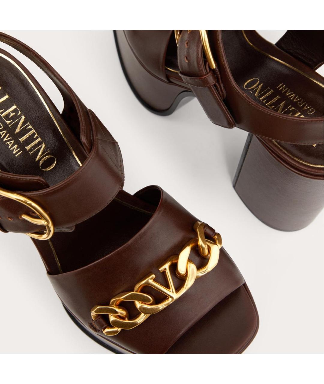 VALENTINO Коричневые кожаные босоножки, фото 5