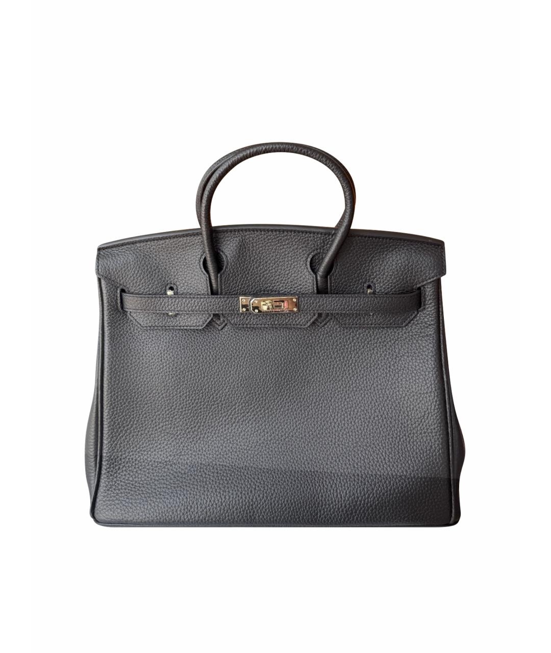 HERMES Черная кожаная сумка с короткими ручками, фото 1