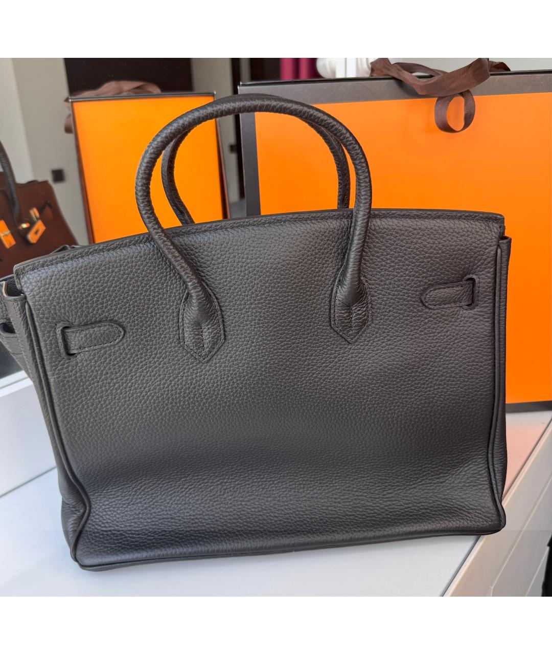 HERMES Черная кожаная сумка с короткими ручками, фото 2