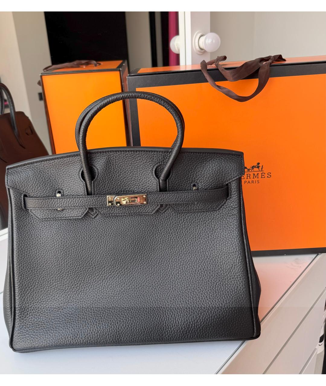 HERMES Черная кожаная сумка с короткими ручками, фото 10