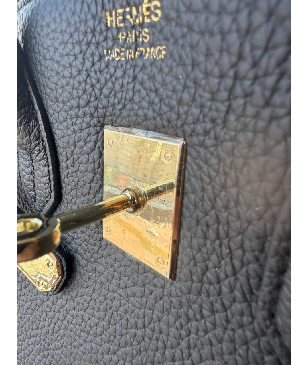 HERMES Черная кожаная сумка с короткими ручками, фото 3