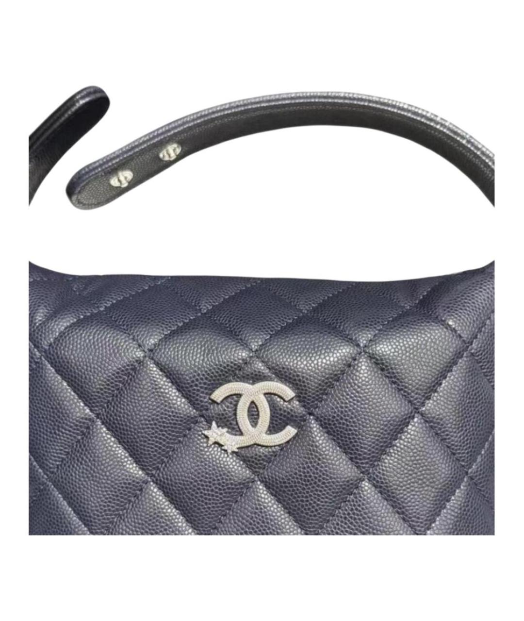 CHANEL Темно-синяя кожаная сумка с короткими ручками, фото 2