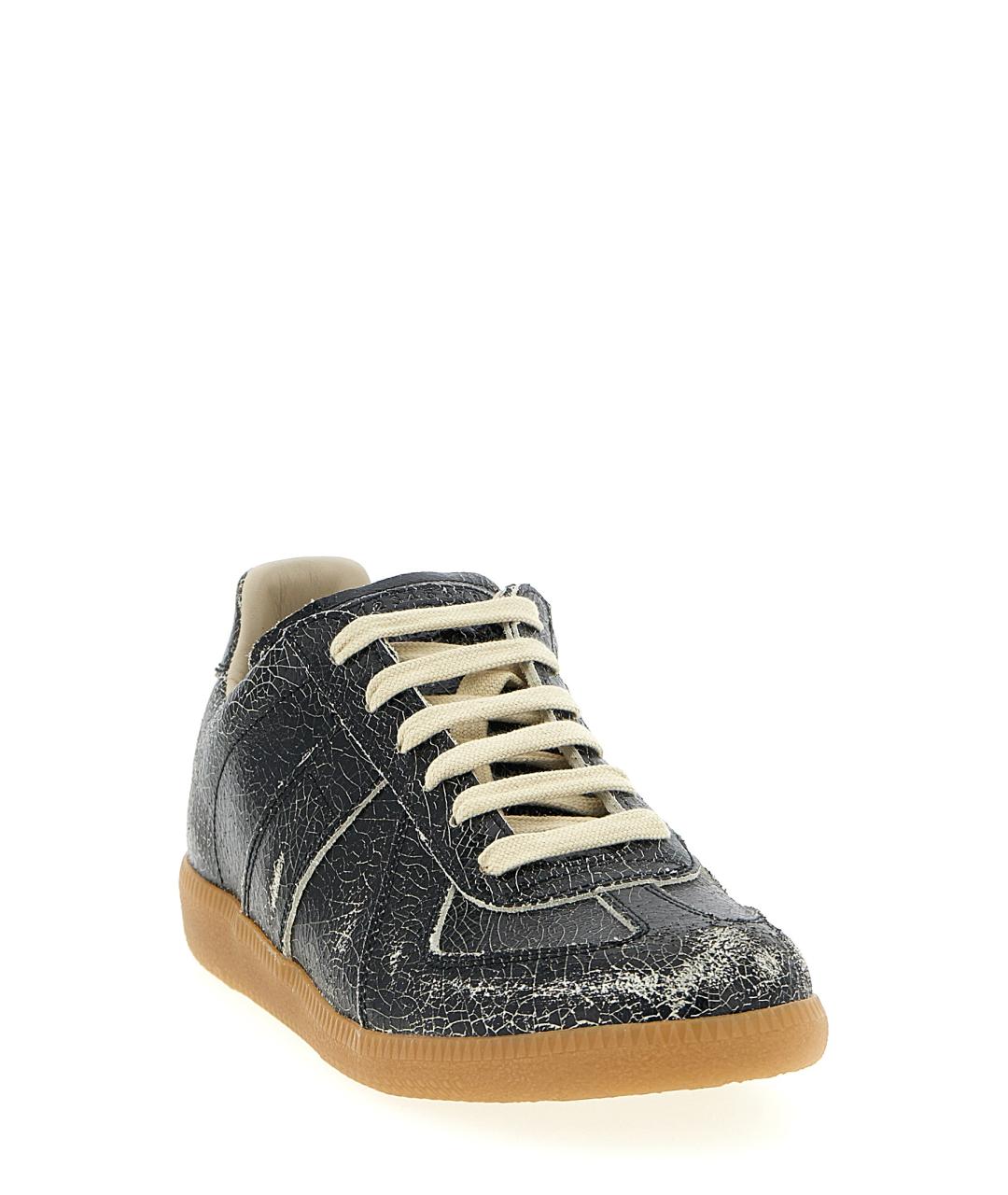 MAISON MARGIELA Черные кожаные низкие кроссовки / кеды, фото 2