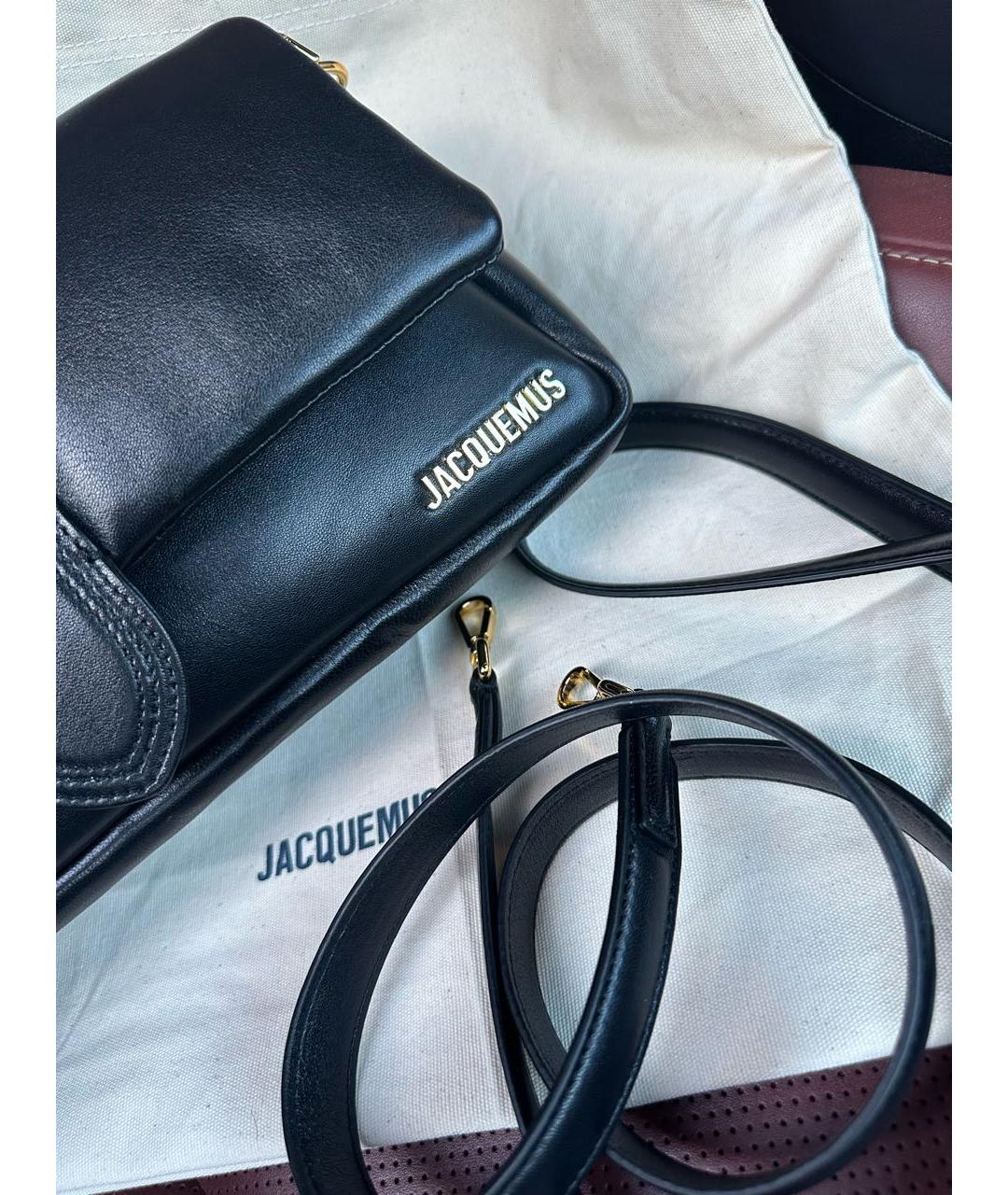 JACQUEMUS Черная кожаная сумка через плечо, фото 3