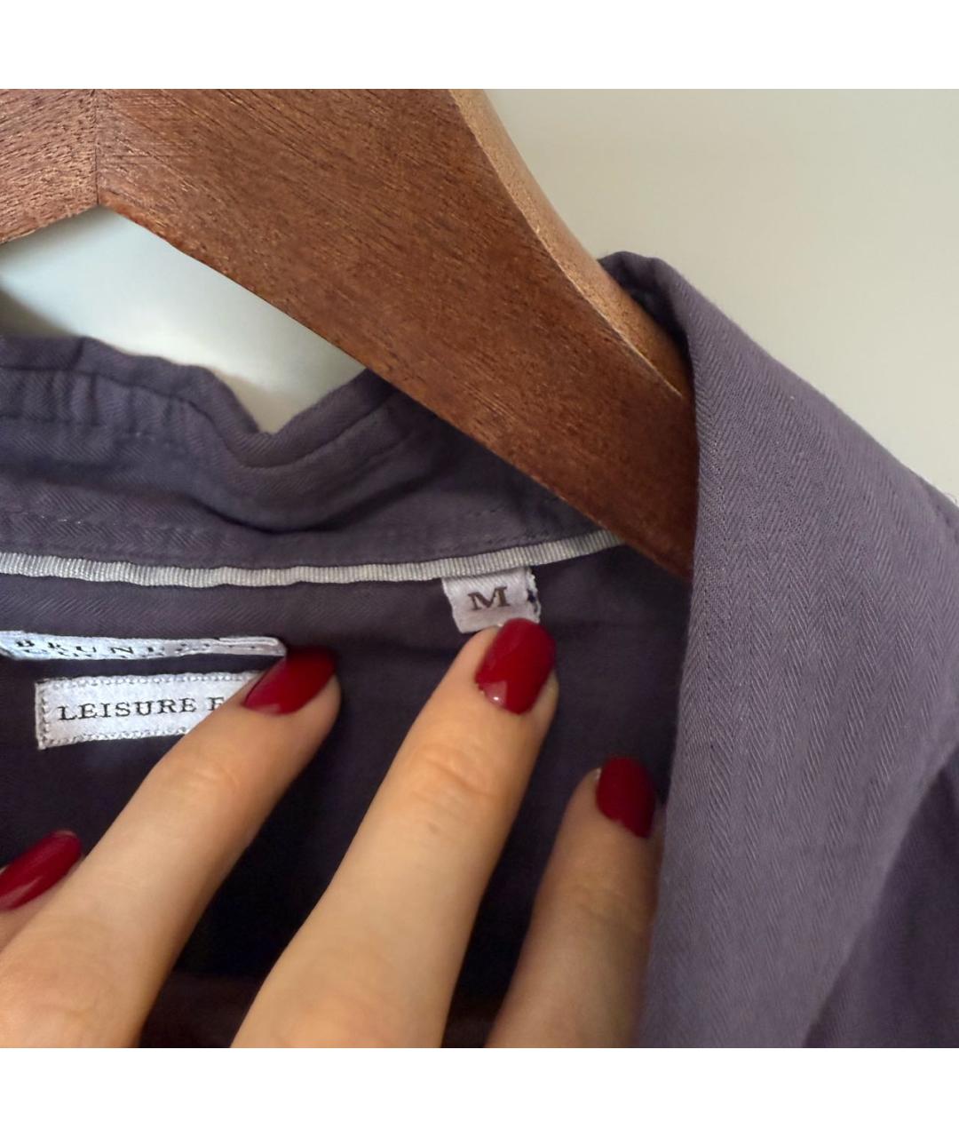 BRUNELLO CUCINELLI Фиолетовая хлопковая кэжуал рубашка, фото 5