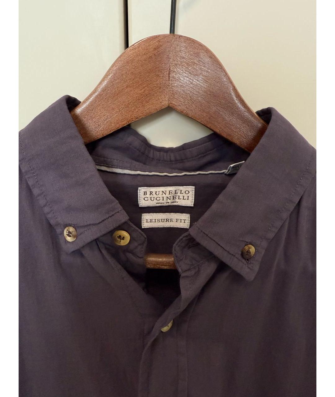 BRUNELLO CUCINELLI Фиолетовая хлопковая кэжуал рубашка, фото 3