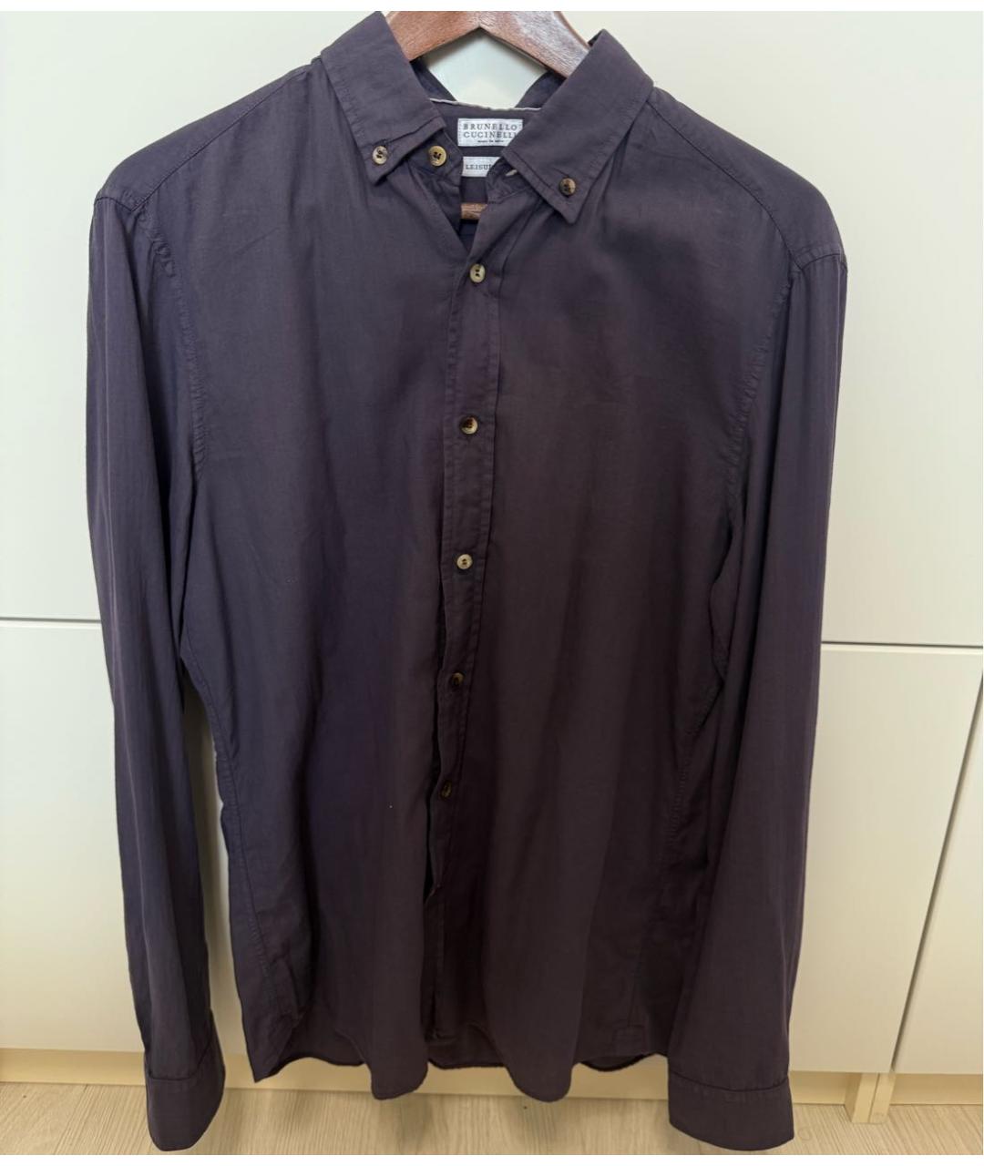 BRUNELLO CUCINELLI Фиолетовая хлопковая кэжуал рубашка, фото 6