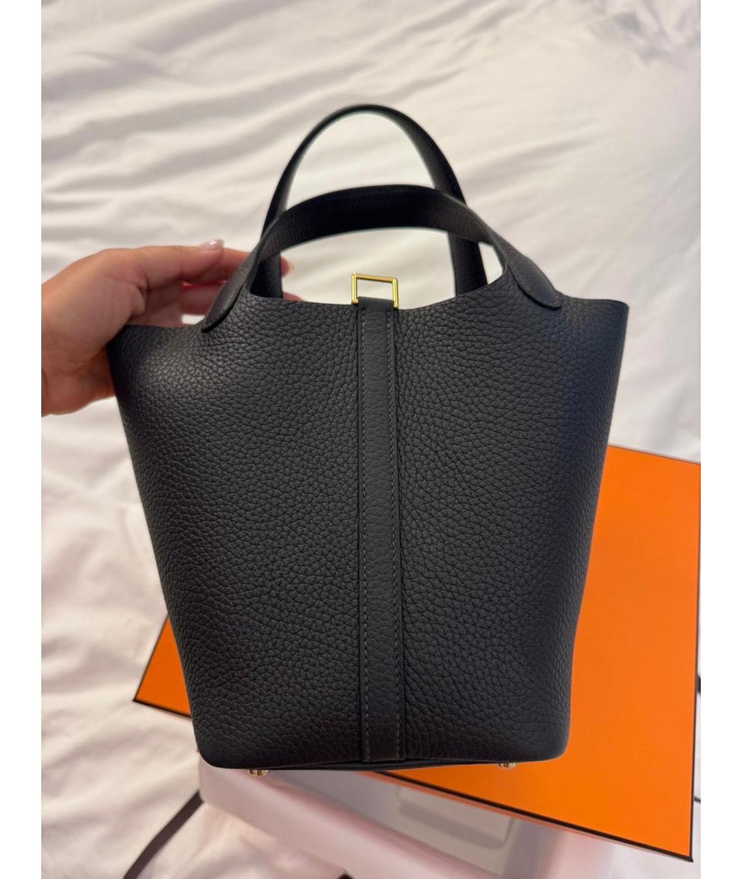 HERMES Темно-синяя кожаная сумка с короткими ручками, фото 2