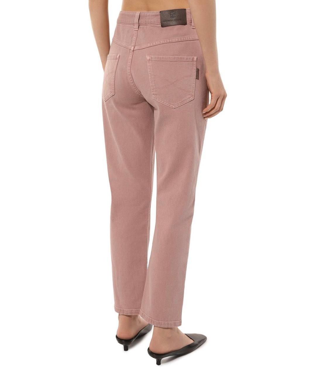 BRUNELLO CUCINELLI Розовые хлопковые прямые джинсы, фото 3