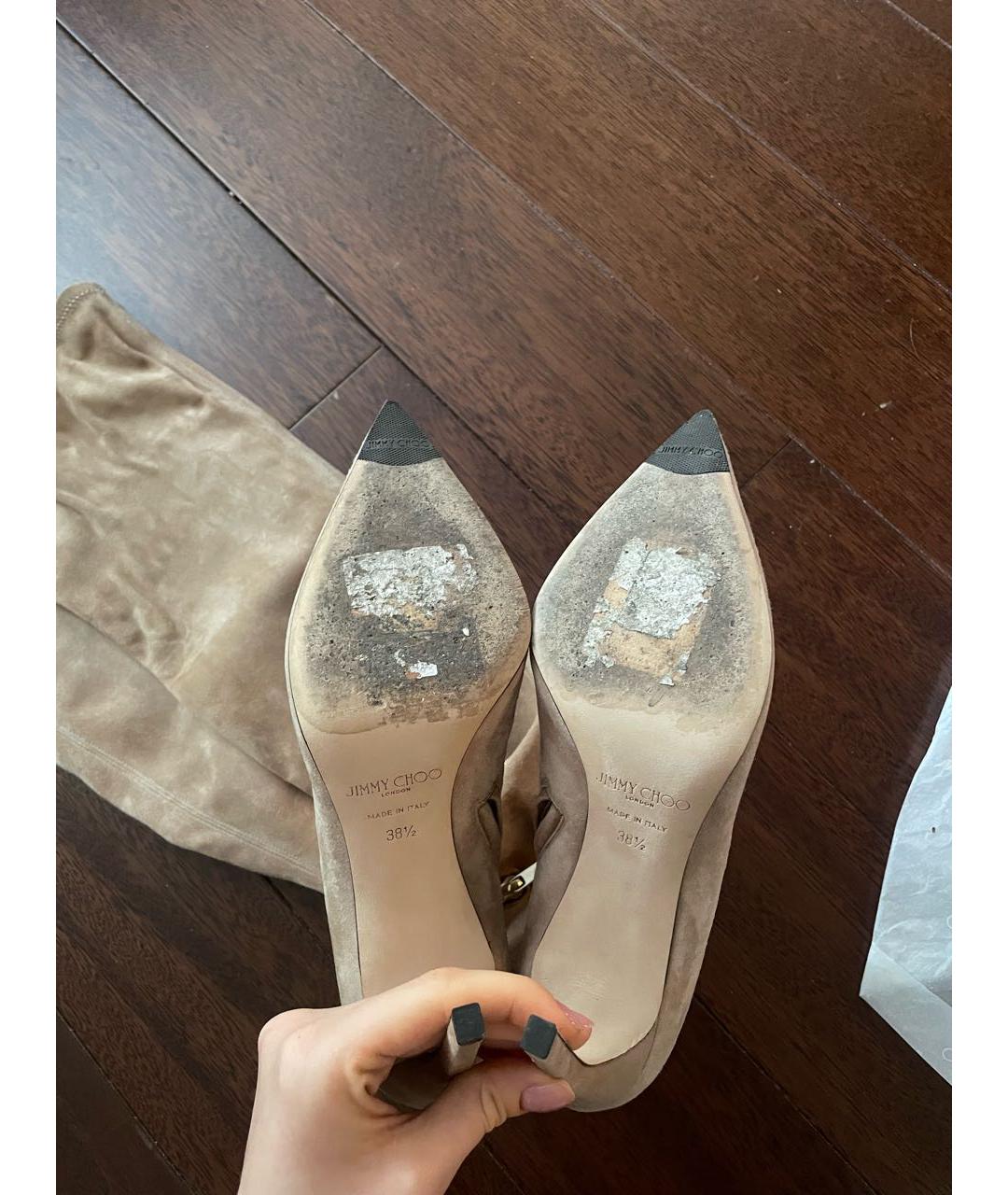 JIMMY CHOO Бежевые замшевые ботфорты, фото 7