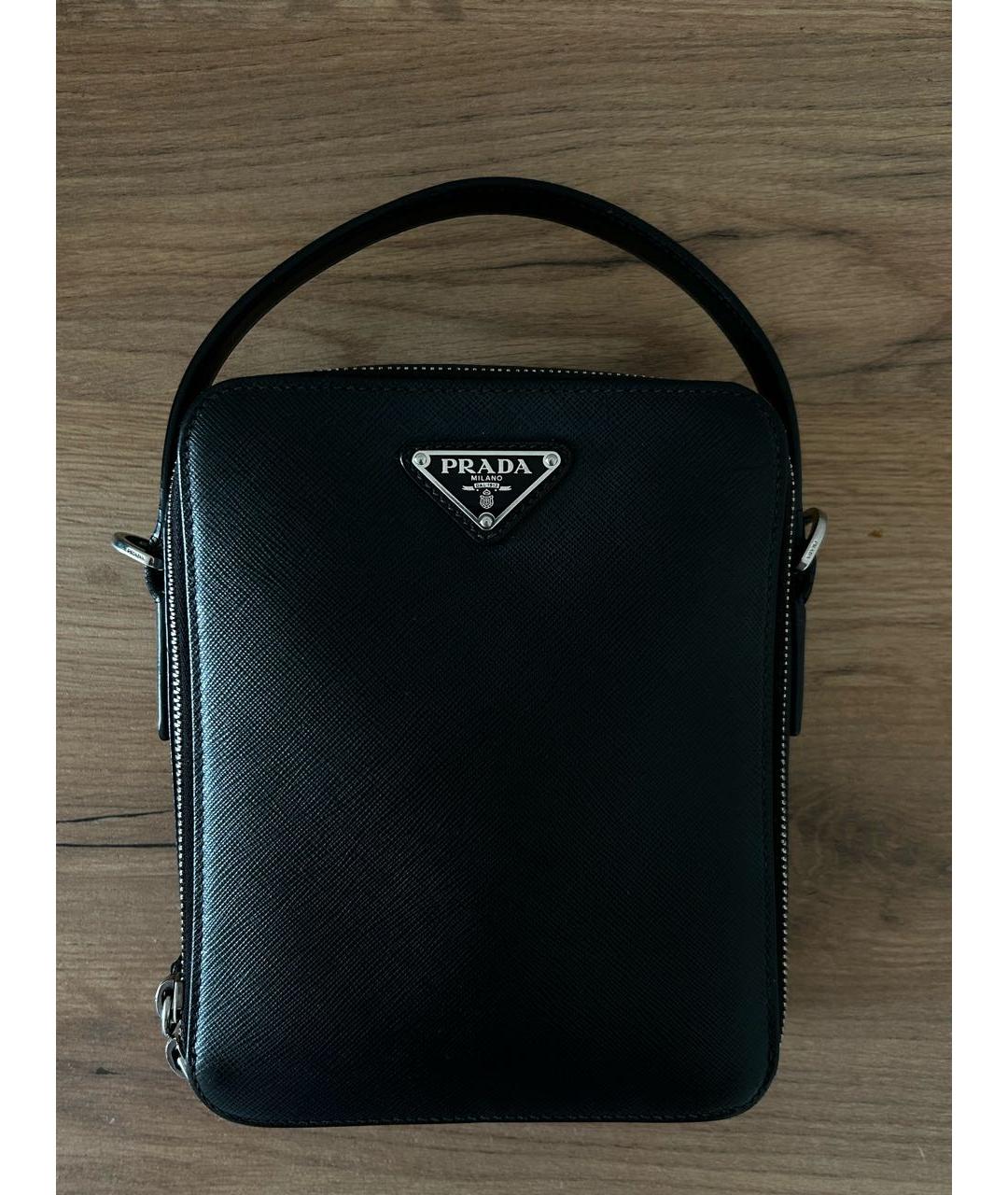 PRADA Черная кожаная барсетка, фото 6
