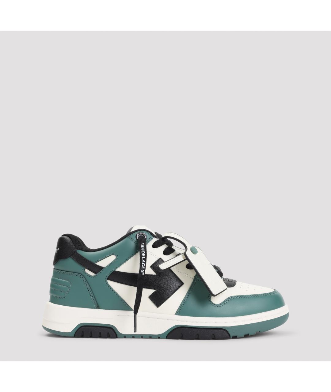 OFF-WHITE Зеленые кожаные низкие кроссовки / кеды, фото 2