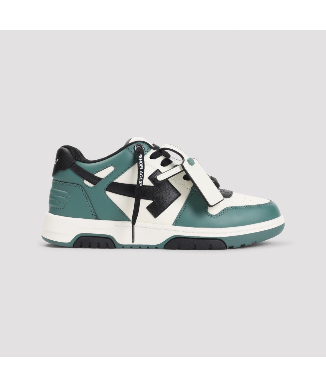 OFF-WHITE Зеленые кожаные низкие кроссовки / кеды, фото 3