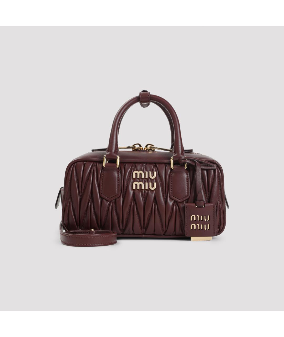 MIU MIU Бордовая кожаная сумка с короткими ручками, фото 3