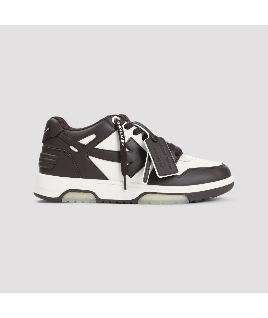 OFF-WHITE Коричневые кожаные низкие кроссовки / кеды, фото 3