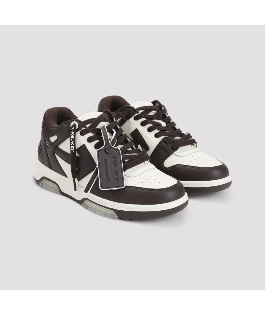 OFF-WHITE Коричневые кожаные низкие кроссовки / кеды, фото 5