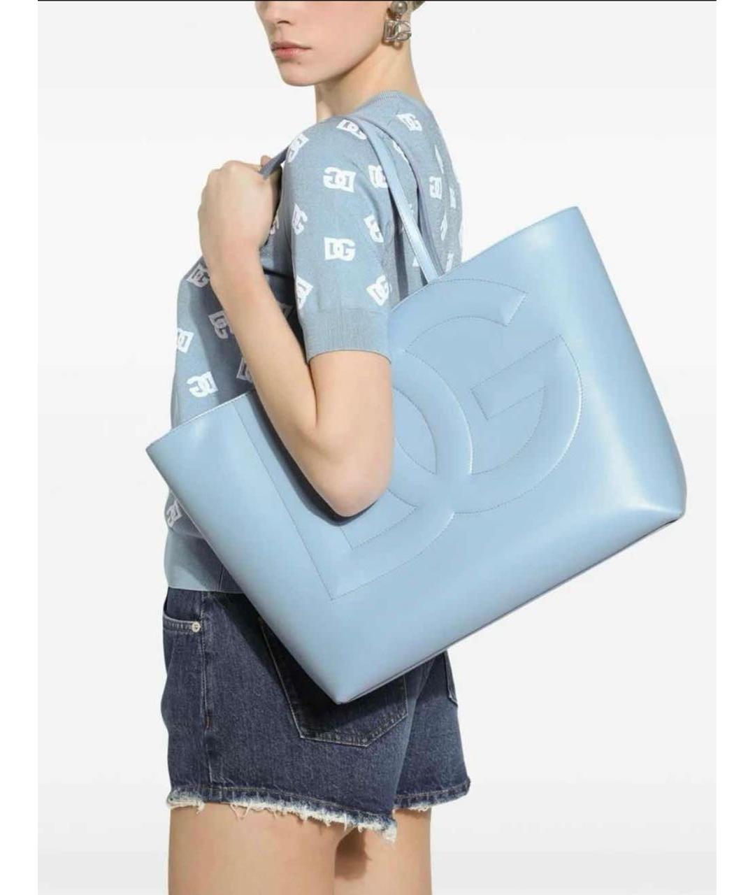 DOLCE&GABBANA Голубая кожаная сумка тоут, фото 4
