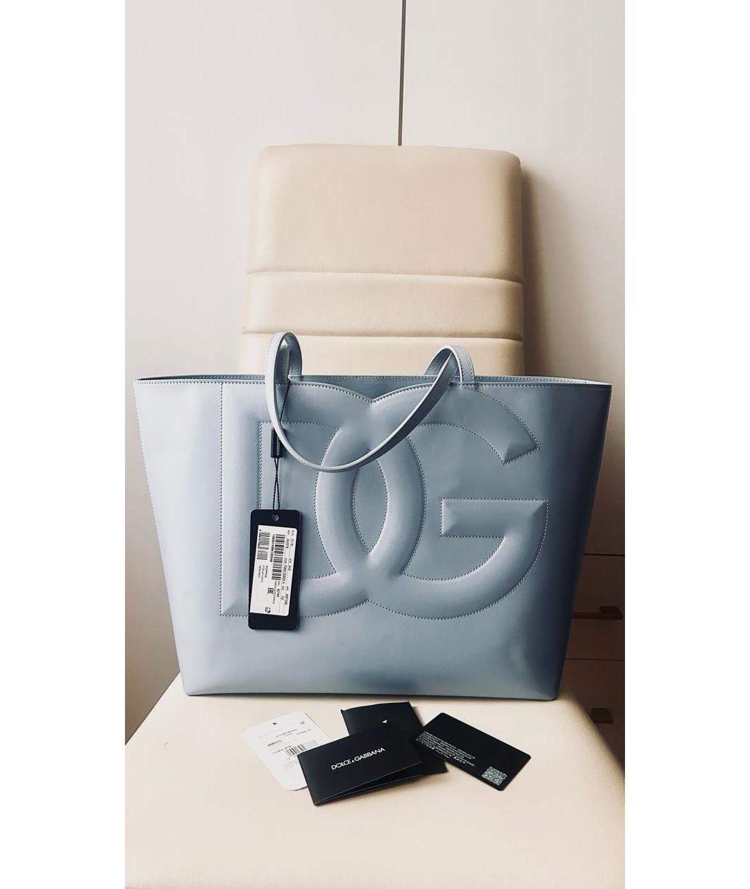 DOLCE&GABBANA Голубая кожаная сумка тоут, фото 2