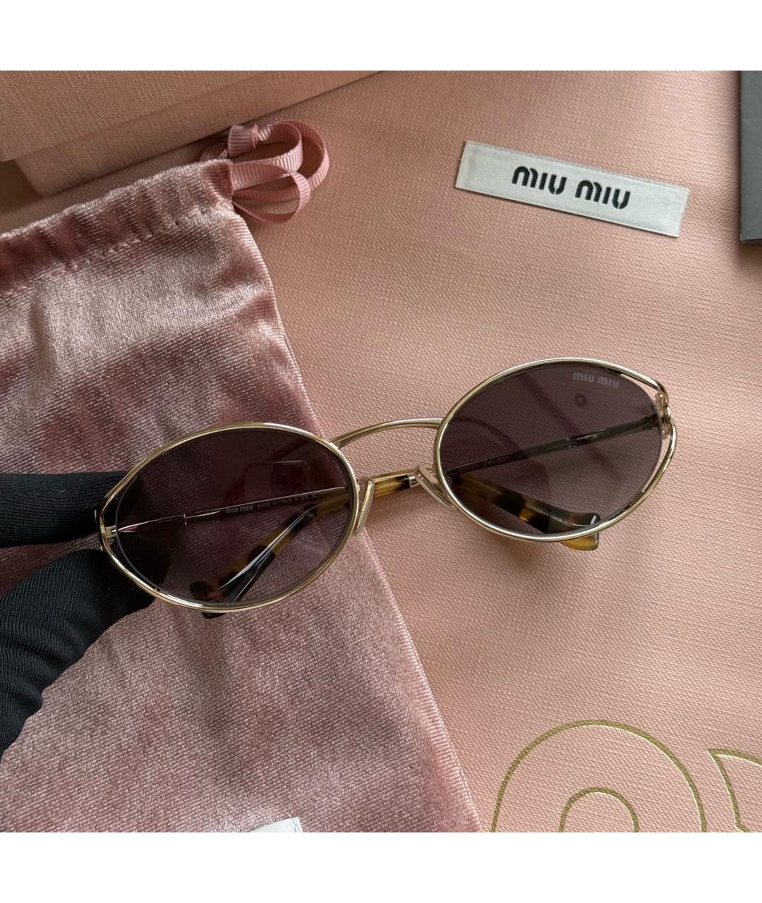 MIU MIU Золотые металлические солнцезащитные очки, фото 2