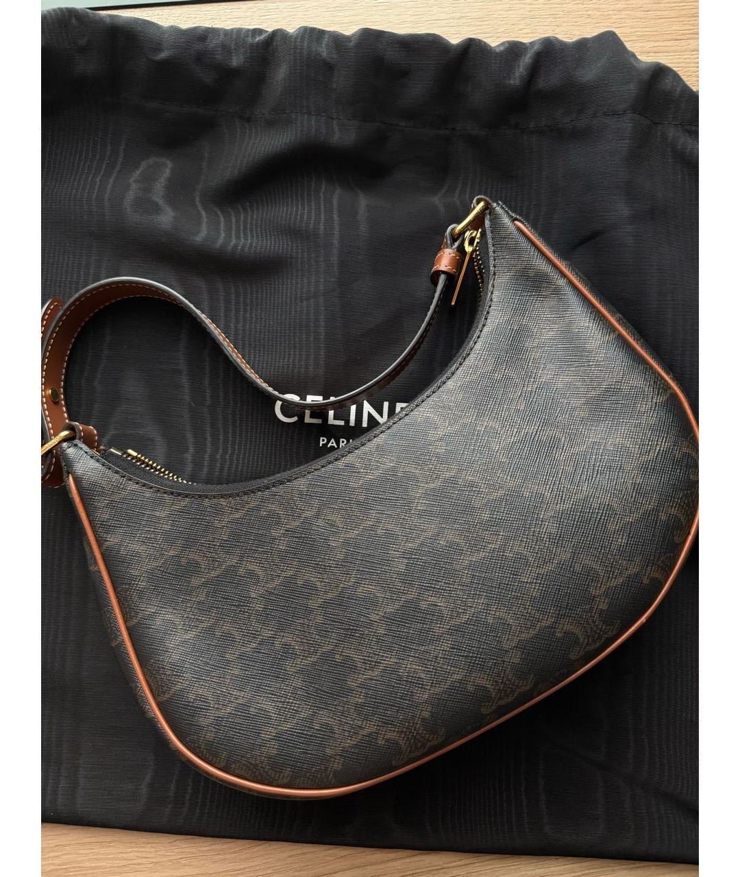 CELINE Коричневая кожаная сумка с короткими ручками, фото 3