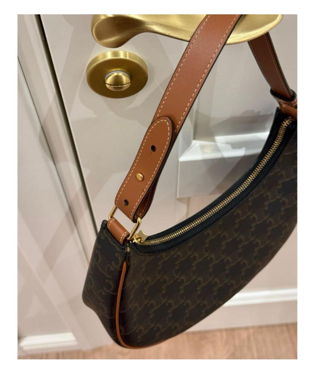 CELINE Коричневая кожаная сумка с короткими ручками, фото 6