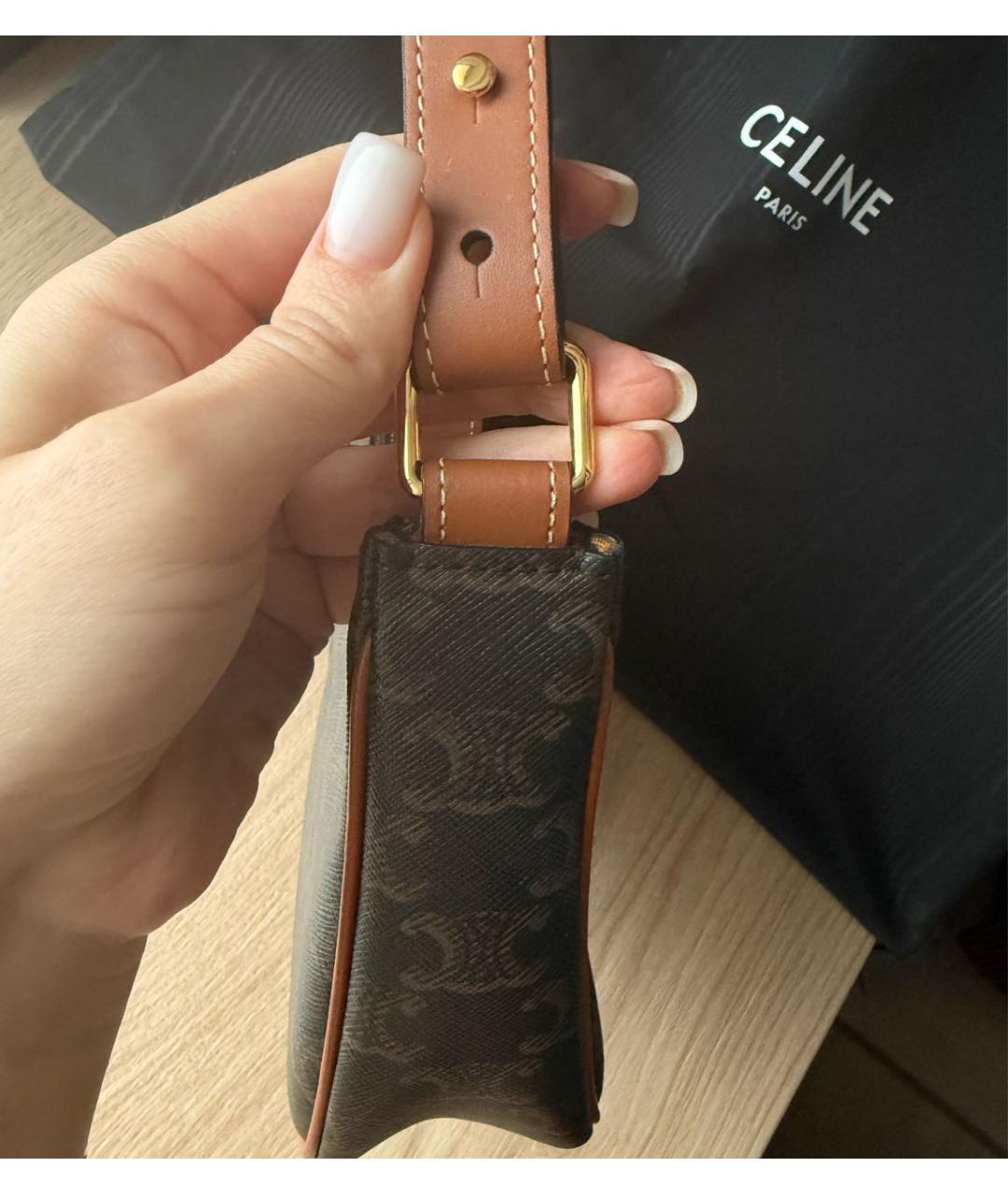CELINE Коричневая кожаная сумка с короткими ручками, фото 4