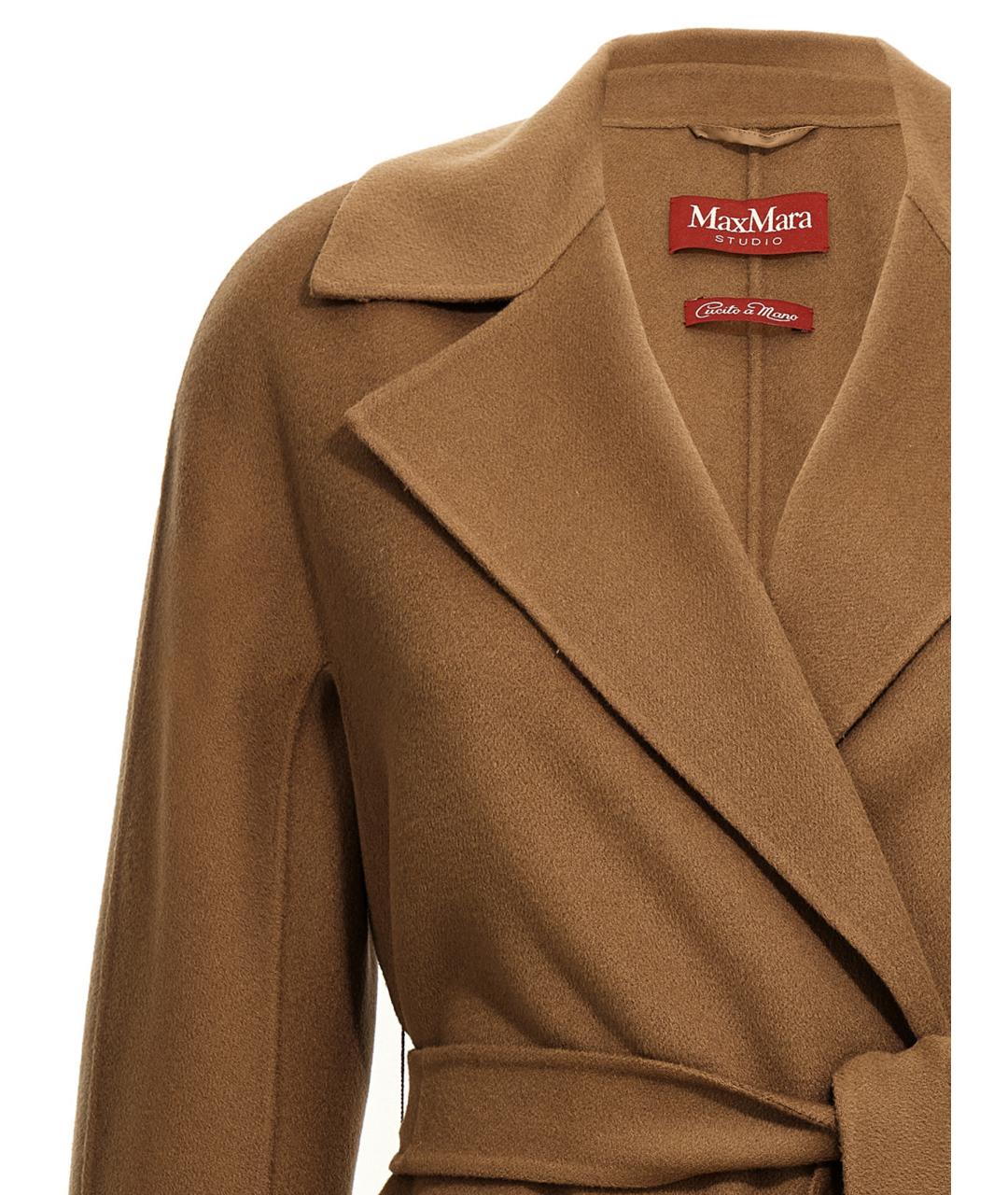 MAX MARA STUDIO Коричневое шерстяное пальто, фото 3