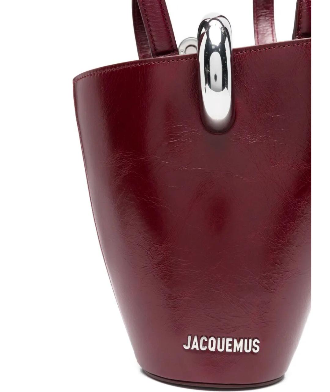 JACQUEMUS Бордовая кожаная сумка с короткими ручками, фото 5