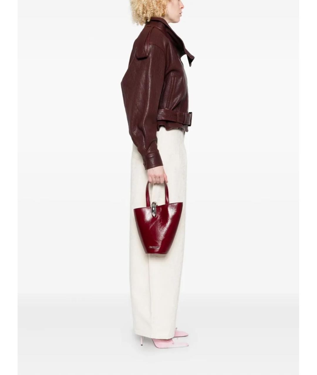 JACQUEMUS Бордовая кожаная сумка с короткими ручками, фото 4