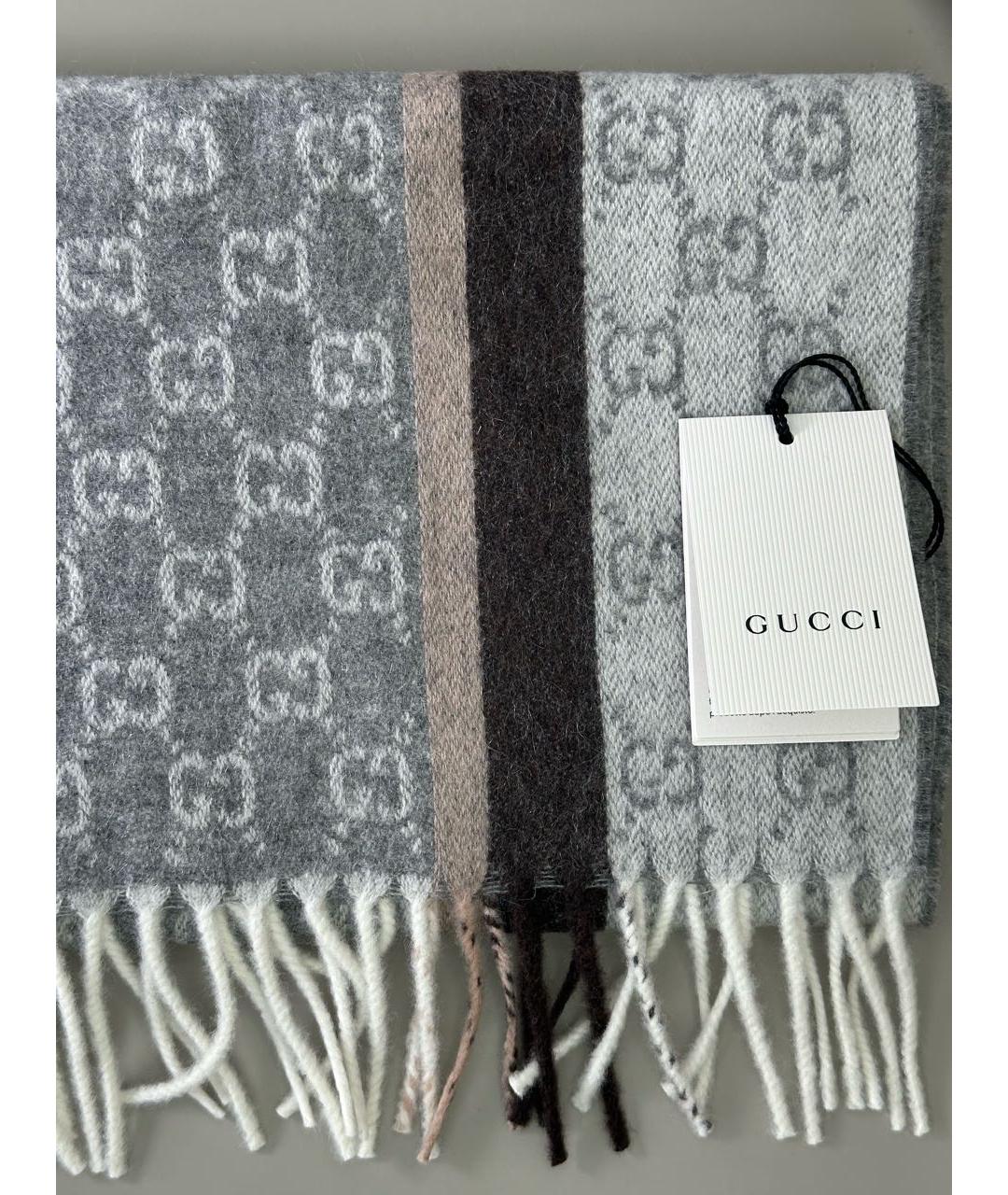 GUCCI Серый кашемировый шарф, фото 4