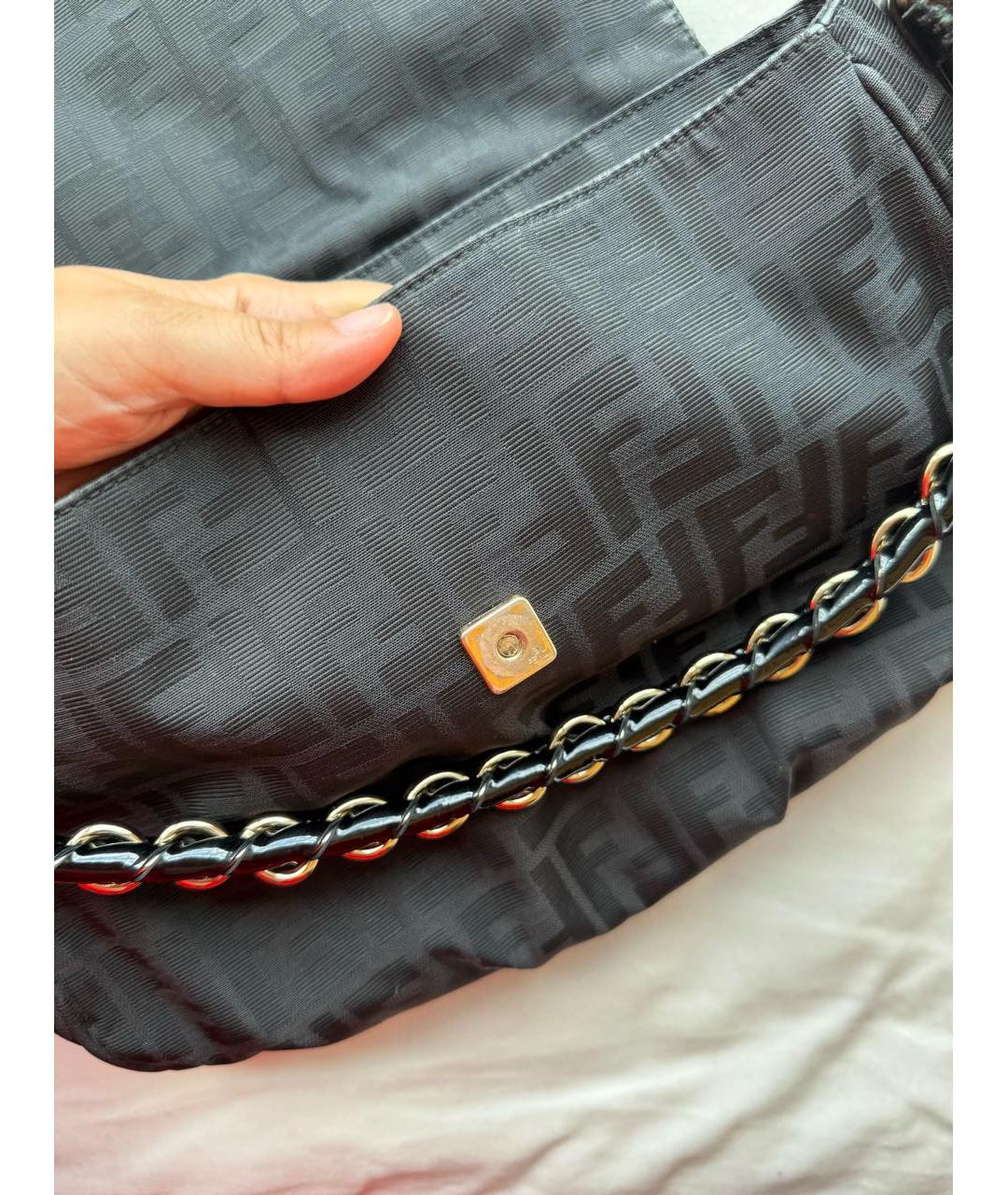 FENDI Антрацитовая жаккардовая сумка с короткими ручками, фото 6