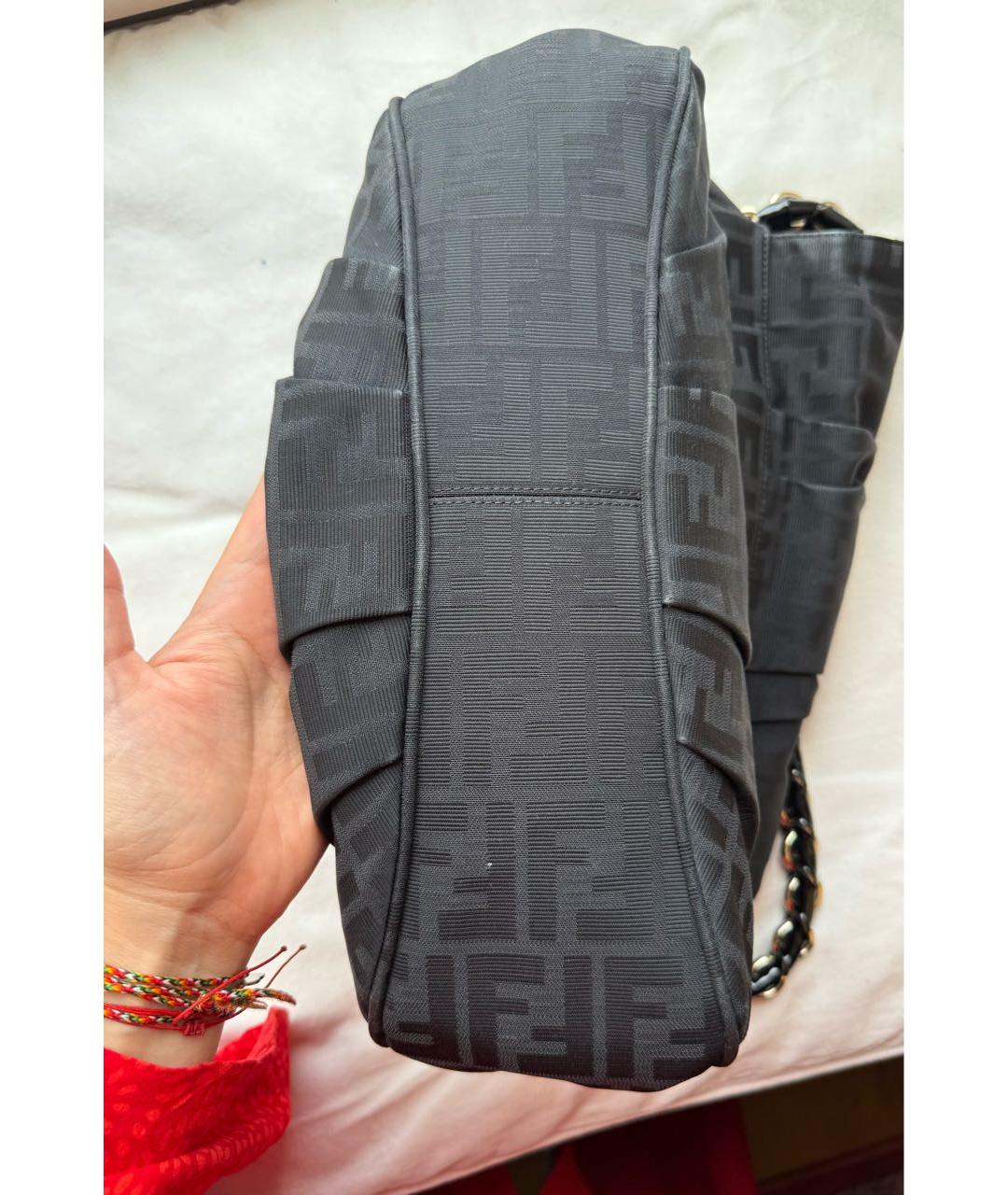 FENDI Антрацитовая жаккардовая сумка с короткими ручками, фото 7
