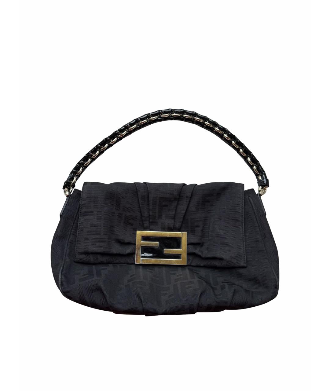 FENDI Антрацитовая жаккардовая сумка с короткими ручками, фото 1